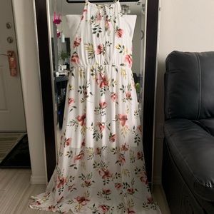 Floral maxi halter dress with high slits